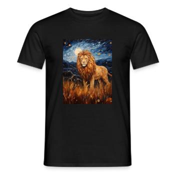 Lion, Van Gogh, Nuit Étoilée, Animal, Lions - T-shirt homme - noir - Devant - AI Model Male 178 light (178cm)