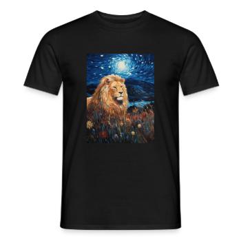 Lion, Van Gogh, Nuit Étoilée, Animal, Lions - T-shirt homme - noir - Devant - AI Model Male 178 light (178cm)