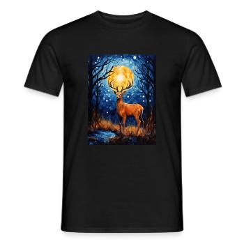 Cerf, Van Gogh, Nuit Étoilée, Animal - T-shirt homme - noir - Devant - AI Model Male 178 light (178cm)