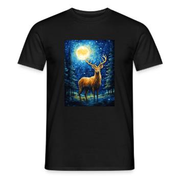 Cerf, Van Gogh, Nuit Étoilée, Animal - T-shirt homme - noir - Devant - AI Model Male 178 light (178cm)