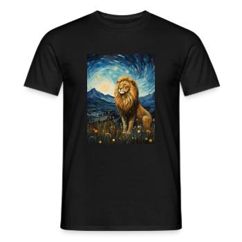Lion, Van Gogh, Nuit Étoilée, Animal, Lions - T-shirt homme - noir - Devant - AI Model Male 178 light (178cm)