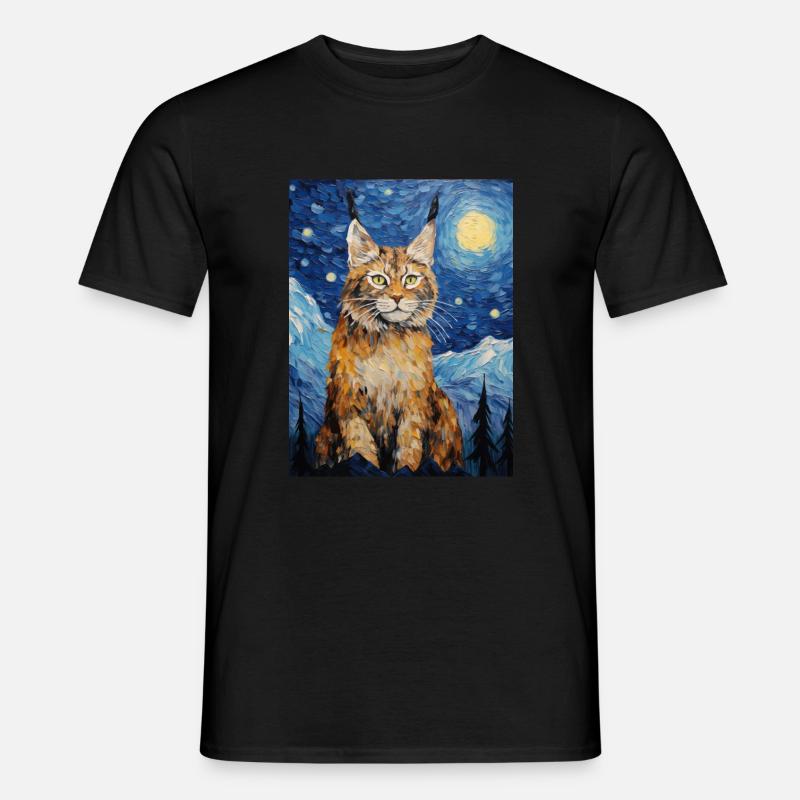 luchs, van gogh, sternennacht, tier - Männer T-Shirt - Schwarz