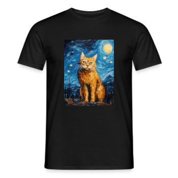 Lynx, Van Gogh, Nuit Étoilée, Animal, Gros Chat - T-shirt homme - noir - Devant - AI Model Male 178 light (178cm)