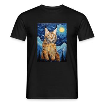 Lynx, Van Gogh, Nuit Étoilée, Animal, Gros Chat - T-shirt homme - noir - Devant - AI Model Male 178 light (178cm)