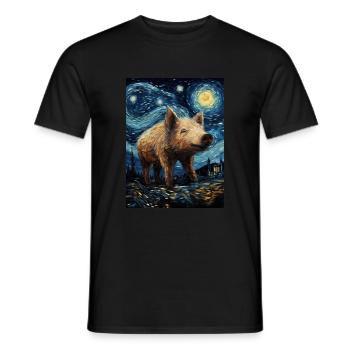Sanglier, Van Gogh, Nuit Étoilée, Animal, Cochon - T-shirt homme - noir - Devant - AI Model Male 178 light (178cm)