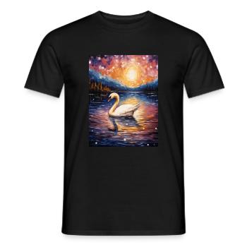 Cygne, Van Gogh, Nuit Étoilée, Animal, Oiseau - T-shirt homme - noir - Devant - AI Model Male 178 light (178cm)