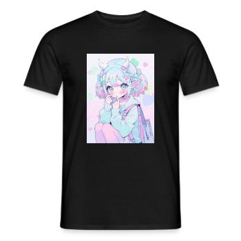 Anime, Fille d’anime, Fille d’anime, Elfe - T-shirt homme - noir - Devant - AI Model Male 178 light (178cm)