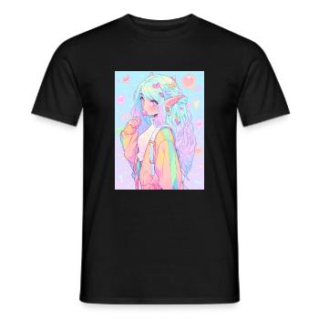Anime, Fille d’anime, Fille d’anime, Elfe - T-shirt homme - noir - Devant - AI Model Male 178 light (178cm)