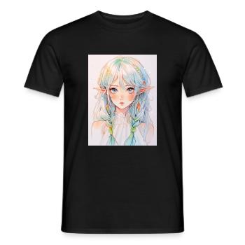 Anime, Fille d’anime, Fille d’anime, Elfe - T-shirt homme - noir - Devant - AI Model Male 178 light (178cm)