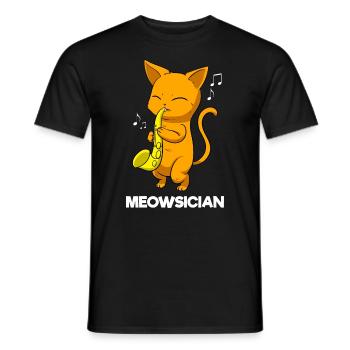Meowsician Saxophonspieler - Männer T-Shirt - Schwarz - Vorne - AI Model Male 178 light (178cm)