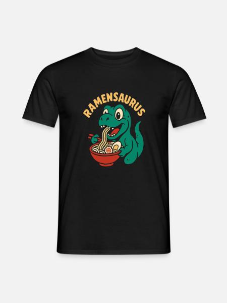 Lustiger Dinosaurier der Ramen Nudeln isst - Männer T-Shirt - Schwarz