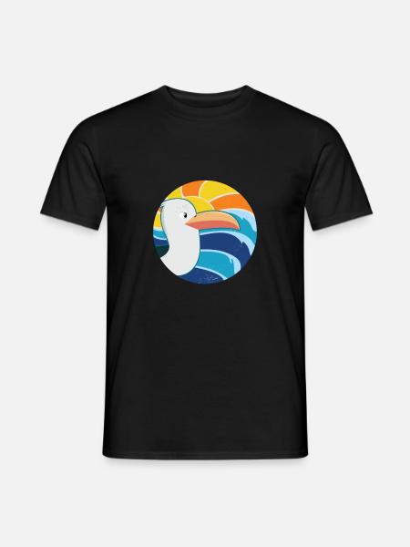Möwe am Meer mit Wellen und Sonne - Vintage - Männer T-Shirt - Schwarz