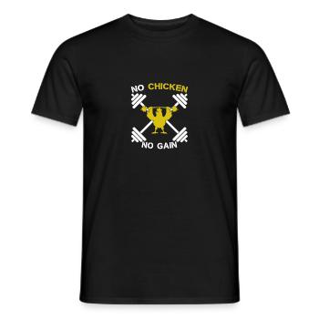 No Chicken no gain! Funny Motivation Gym Fitness - Men's T-Shirt - black - Front - AI Model Male 178 light (178cm)