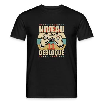 Niveau 11 ans anniversaire débloqué gamer cadeau - T-shirt homme - noir - Devant - AI Model Male 178 light (178cm)