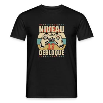 Niveau 17 ans anniversaire débloqué gamer cadeau - T-shirt homme - noir - Devant - AI Model Male 178 light (178cm)