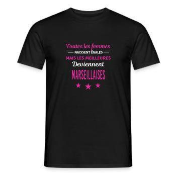 femmes naissent les meilleurs Marseillaises - T-shirt homme - noir - Devant - AI Model Male 178 light (178cm)