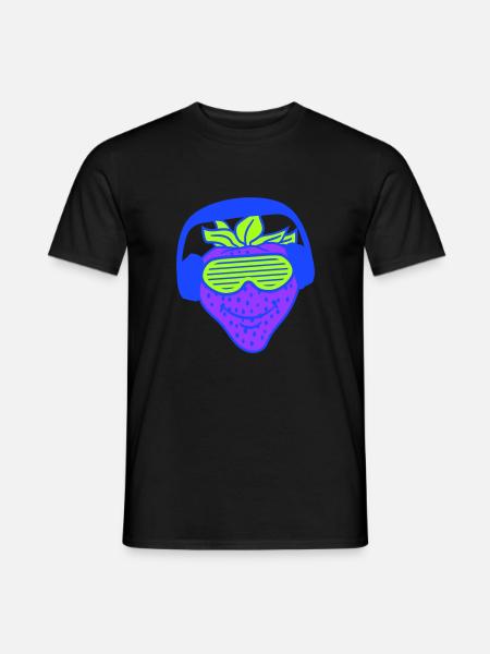 Jordbær DJ Frugt Ansigt Grins Party Club Musik - Mænd T-shirt - sort