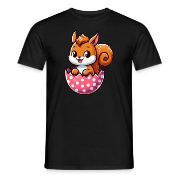 Cute Squirrel with Easter Egg Comic Design - Men's T-Shirt - black - Front - AI Model Male 178 light (178cm)