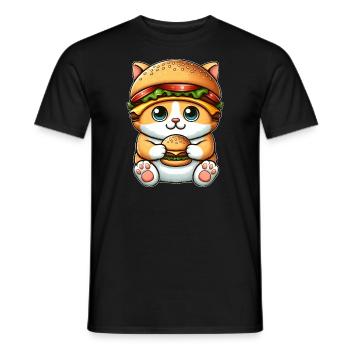 Whimsical Cat with Hat Hamburger Fast Food - Men's T-Shirt - black - Front - AI Model Male 178 light (178cm)