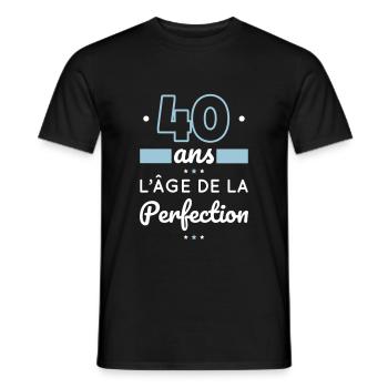 Anniversaire 40 ans - 40 ans âge de la perfection - T-shirt homme - noir - Devant - AI Model Male 178 light (178cm)