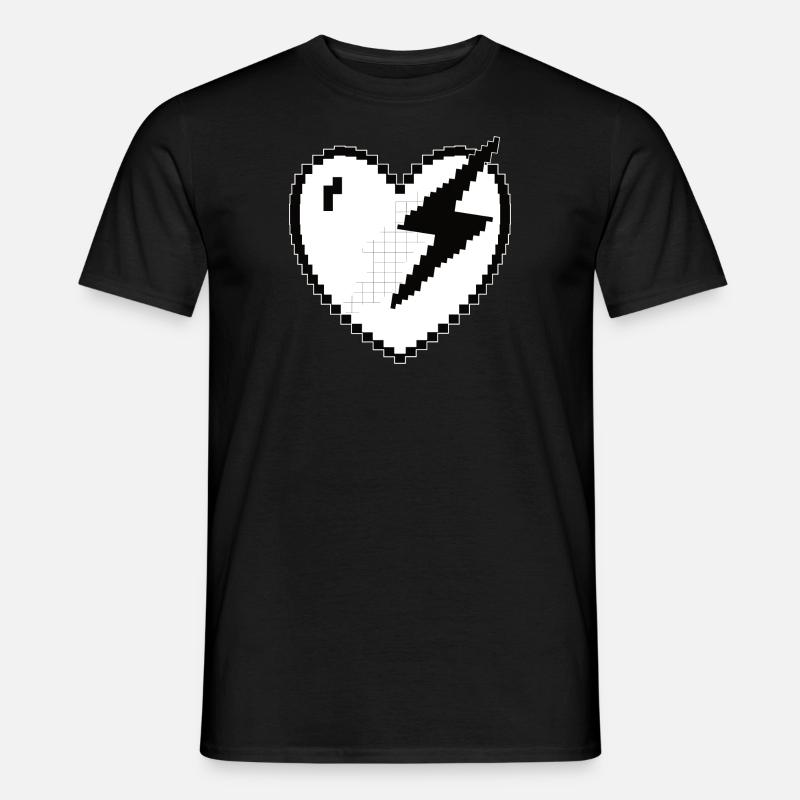 Herz Blitz Pixel Gamer Geschenk - Männer T-Shirt - Schwarz