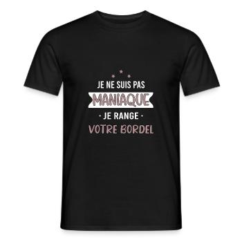 je ne suis pas maniaque je range votre bordel - T-shirt homme - noir - Devant - AI Model Male 178 light (178cm)