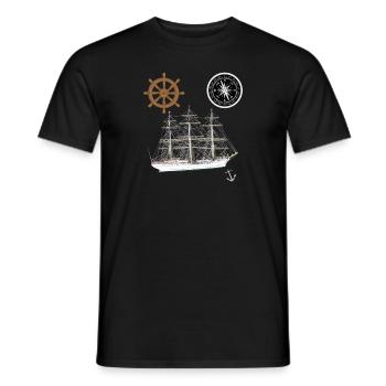 Sailing ship, full-rigged ship, compass, anchor, steering wheel - Men's T-Shirt - black - Front - AI Model Male 178 light (178cm)