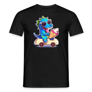 Dino dinosaur on skateboard eating ice cream - Men's T-Shirt - black - Front - AI Model Male 178 light (178cm)