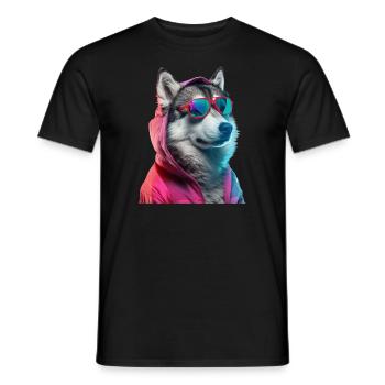 Husky mit Sonnenbrille Bunt Coole Huskys Hund - Männer T-Shirt - Schwarz - Vorne - AI Model Male 178 light (178cm)