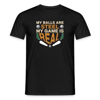 My Balls Are Steel My Game Is Real Pinball Machine - Men's T-Shirt - black - Front - AI Model Male 178 light (178cm)