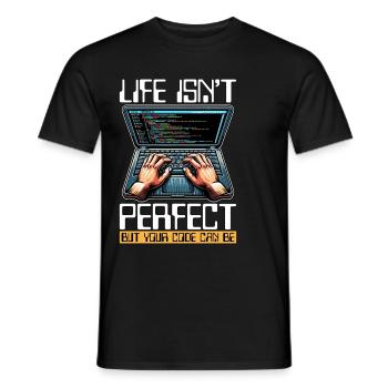 Coder Life Isn't Perfect But Your Code Developer - Men's T-Shirt - black - Front - AI Model Male 178 light (178cm)