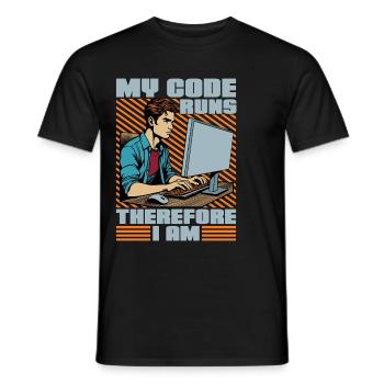 Coder My Code Runs Therefore I Am Web Developer - Männer T-Shirt - Schwarz - Vorne - AI Model Male 178 light (178cm)