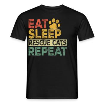 Eat Sleep Rescue Cats Repeat Retro Feral Cat - Männer T-Shirt - Schwarz - Vorne - AI Model Male 178 light (178cm)