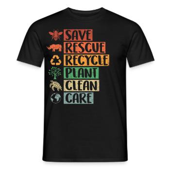 Sauvetage, Recyclage, Plante, Propreté, Soins, Rétro, Animal - T-shirt homme - noir - Devant - AI Model Male 178 light (178cm)