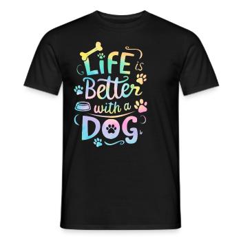 La vie est meilleure avec un chien Tie Dye Funny Puppy - T-shirt homme - noir - Devant - AI Model Male 178 light (178cm)