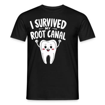 I Survived My Root Canal Endodontist Funny Tooth - Men's T-Shirt - black - Front - AI Model Male 178 light (178cm)
