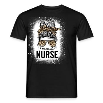 Forensic Nurse Messy Bun Leopard Funny Medical - Men's T-Shirt - black - Front - AI Model Male 178 light (178cm)