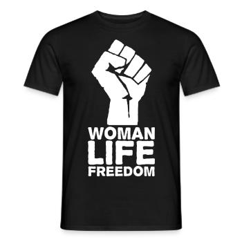 Woman, Life, Freedom | Free Iran! - Männer T-Shirt - Schwarz - Vorne - AI Model Male 178 light (178cm)