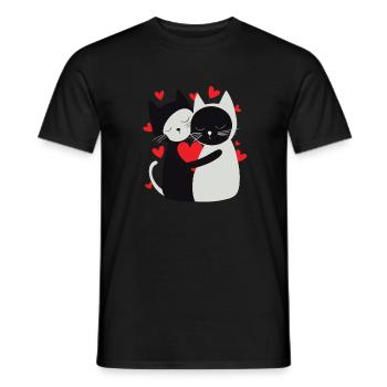 Deux chats câlins - T-shirt homme - noir - Devant - AI Model Male 178 light (178cm)
