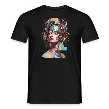 Portrait d’une femme IA androïde/cyborg - T-shirt homme - noir - Devant - AI Model Male 178 light (178cm)