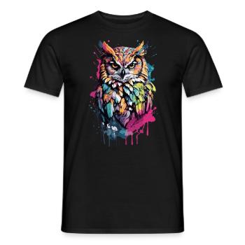 Eule Coole bunte Federn in diesem Design Vogel - Männer T-Shirt - Schwarz - Vorne - AI Model Male 178 light (178cm)