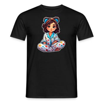 Cute anime girl in pajamas - Men's T-Shirt - black - Front - AI Model Male 178 light (178cm)