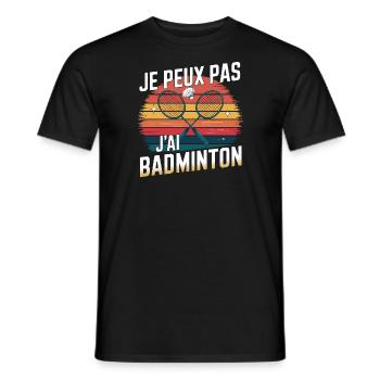 Passion Badminton - Look Années 80 - T-shirt homme - noir - Devant - AI Model Male 178 light (178cm)