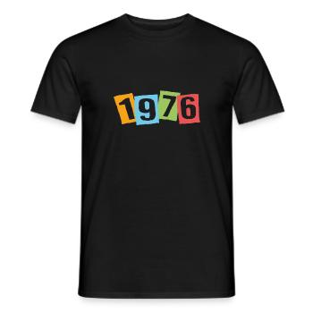 Born in 1976 – Birthday with big colorful numbers - Men's T-Shirt - black - Front - AI Model Male 178 light (178cm)