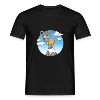Mountain Goat Goat on Mountain Peak Mountains Cartoon - Men's T-Shirt - black - Front - AI Model Male 178 light (178cm)