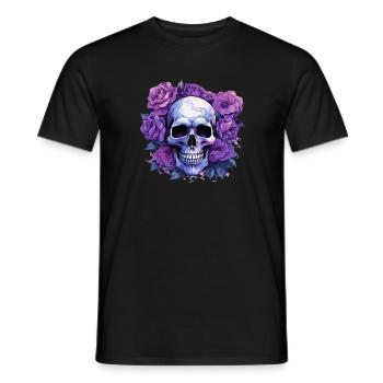 Eternal Blossoms - Skull & Purple Roses - Men's T-Shirt - black - Front - AI Model Male 178 light (178cm)