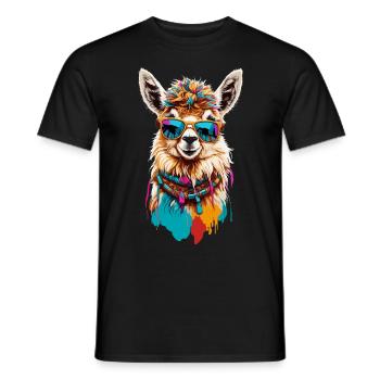 Colorful Llama: Cute & Funny with Sunglasses - Men's T-Shirt - black - Front - AI Model Male 178 light (178cm)