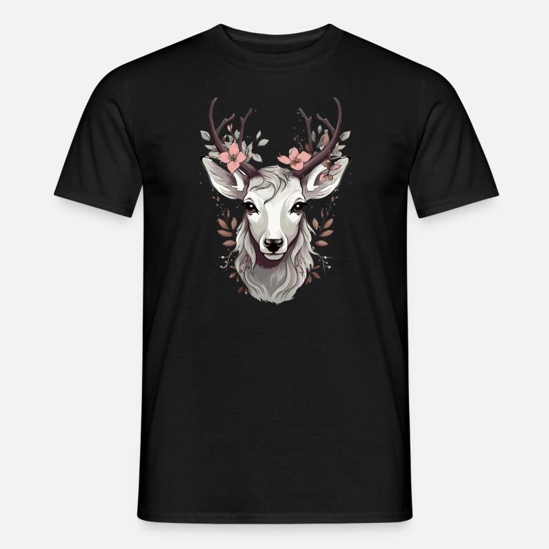 Hirsch mit geblümtem Geweih - Männer T-Shirt - Schwarz