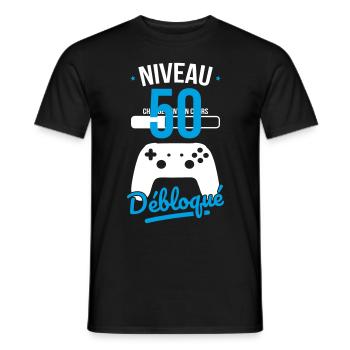Anniversaire 50 ans - Niveau 50 débloqué - Gamer - T-shirt homme - noir - Devant - AI Model Male 178 light (178cm)