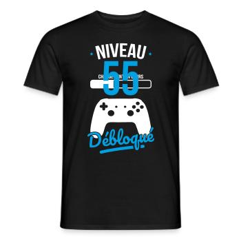 Anniversaire 55 ans - Niveau 55 débloqué - Gamer - T-shirt homme - noir - Devant - AI Model Male 178 light (178cm)